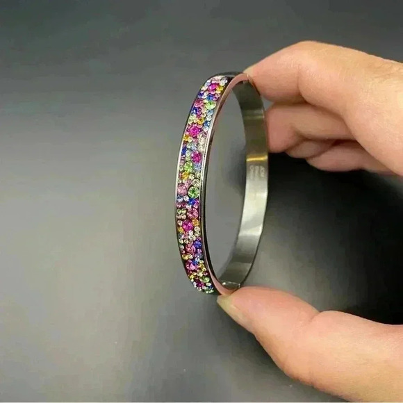 JCM Stainless Steel Multi Color Crystal Bangle Bracelet - Picture 1 of 12